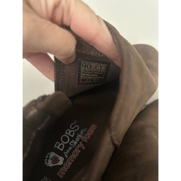 Bobs from Skechers Women Ankle Boots Memory Foam Booties side zip W7 Brown - Picture 6 of 7